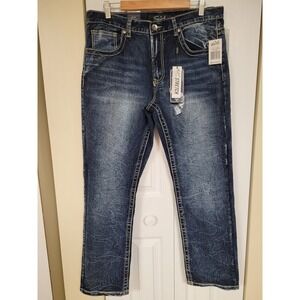 True Luck Jeans Straight Mens Dark Blast Denim Vintage Webbing NWT Size 36X30